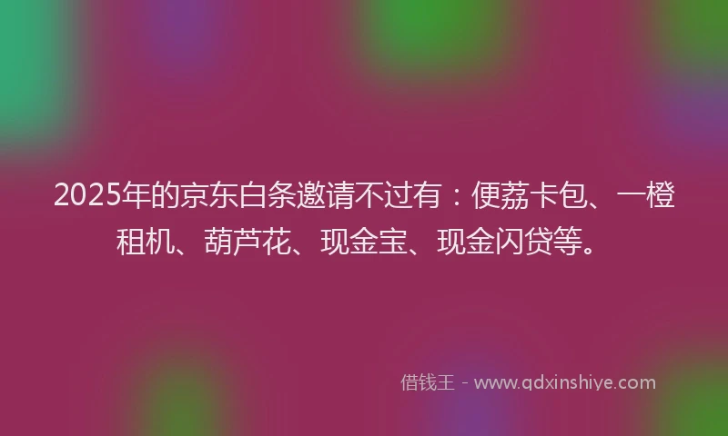 2025年的京东白条邀请不过有：便荔卡包、一橙租机、葫芦花、现金宝、现金闪贷等。