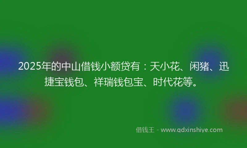 2025年的中山借钱小额贷有：天小花、闲猪、迅捷宝钱包、祥瑞钱包宝、时代花等。