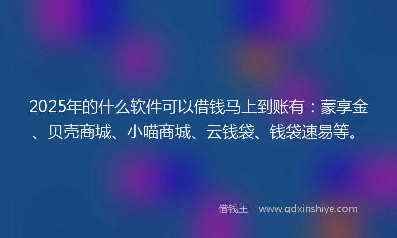 2025年的什么软件可以借钱马上到账有：蒙享金、贝壳商城、小喵商城、云钱袋、钱袋速易等。