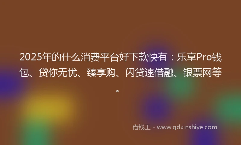 2025年的什么消费平台好下款快有：乐享Pro钱包、贷你无忧、臻享购、闪贷速借融、银票网等。