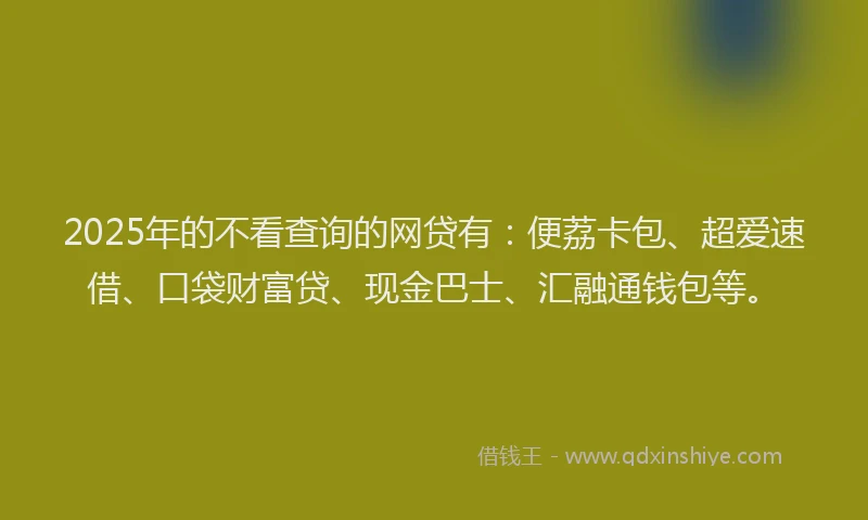 2025年的不看查询的网贷有：便荔卡包、超爱速借、口袋财富贷、现金巴士、汇融通钱包等。