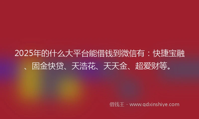 2025年的什么大平台能借钱到微信有：快捷宝融、固金快贷、天浩花、天天金、超爱财等。