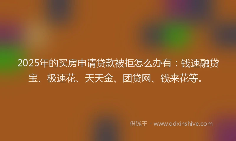 2025年的买房申请贷款被拒怎么办有：钱速融贷宝、极速花、天天金、团贷网、钱来花等。