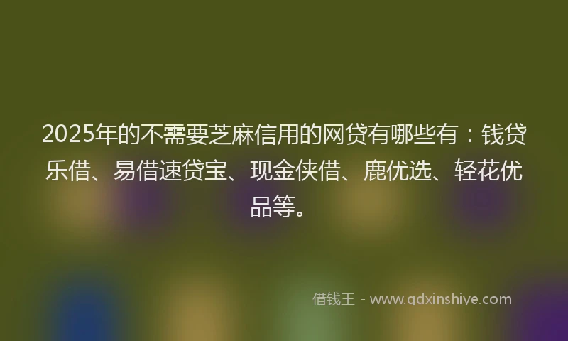 2025年的不需要芝麻信用的网贷有哪些有：钱贷乐借、易借速贷宝、现金侠借、鹿优选、轻花优品等。