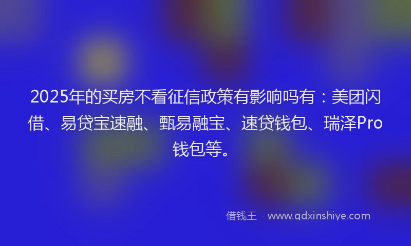 2025年的买房不看征信政策有影响吗有：美团闪借、易贷宝速融、甄易融宝、速贷钱包、瑞泽Pro钱包等。