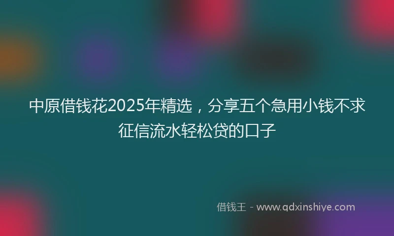 中原借钱花2025年精选，分享五个急用小钱不求征信流水轻松贷的口子