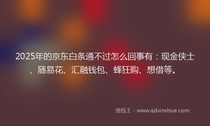 2025年的京东白条通不过怎么回事有：现金侠士、随易花、汇融钱包、蜂狂购、想借等。