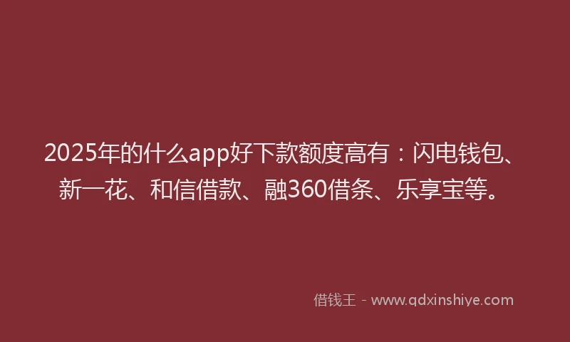 2025年的什么app好下款额度高有：闪电钱包、新一花、和信借款、融360借条、乐享宝等。