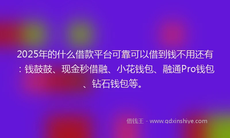 2025年的什么借款平台可靠可以借到钱不用还有：钱鼓鼓、现金秒借融、小花钱包、融通Pro钱包、钻石钱包等。