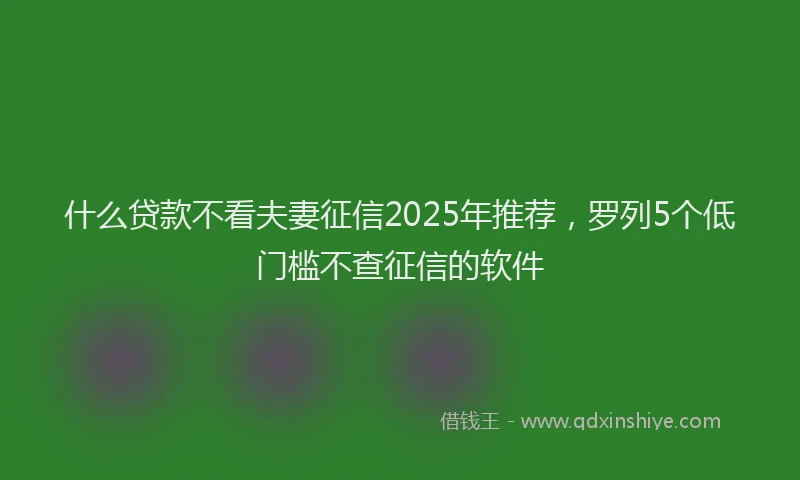 什么贷款不看夫妻征信2025年推荐，罗列5个低门槛不查征信的软件