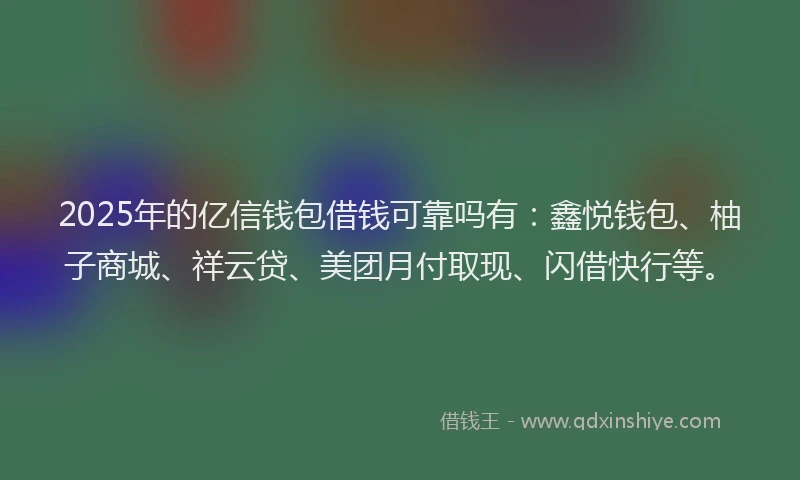 2025年的亿信钱包借钱可靠吗有：鑫悦钱包、柚子商城、祥云贷、美团月付取现、闪借快行等。