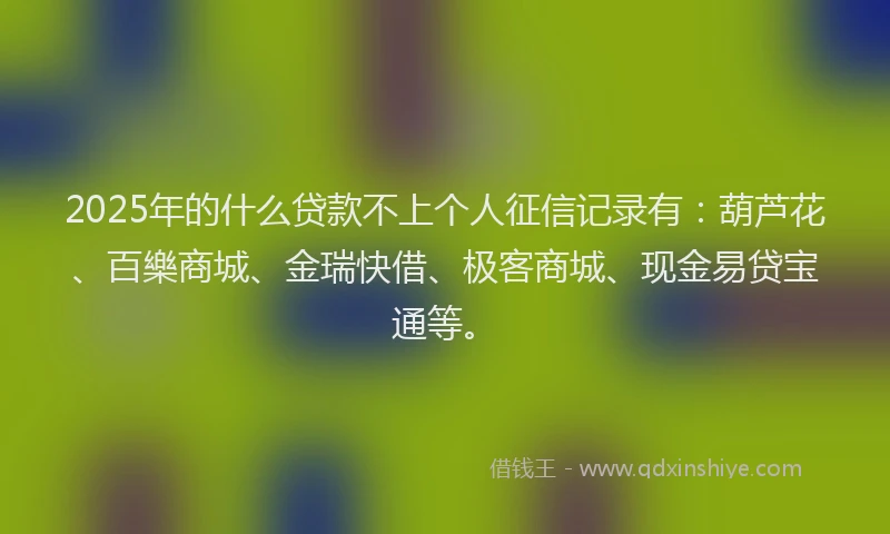 2025年的什么贷款不上个人征信记录有：葫芦花、百樂商城、金瑞快借、极客商城、现金易贷宝通等。