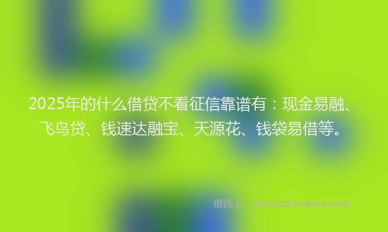 2025年的什么借贷不看征信靠谱有：现金易融、飞鸟贷、钱速达融宝、天源花、钱袋易借等。