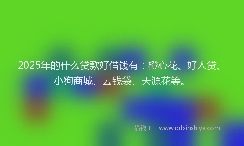 2025年的什么贷款好借钱有：橙心花、好人贷、小狗商城、云钱袋、天源花等。
