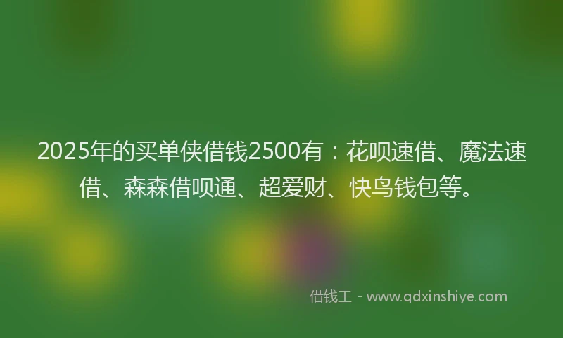 2025年的买单侠借钱2500有：花呗速借、魔法速借、森森借呗通、超爱财、快鸟钱包等。
