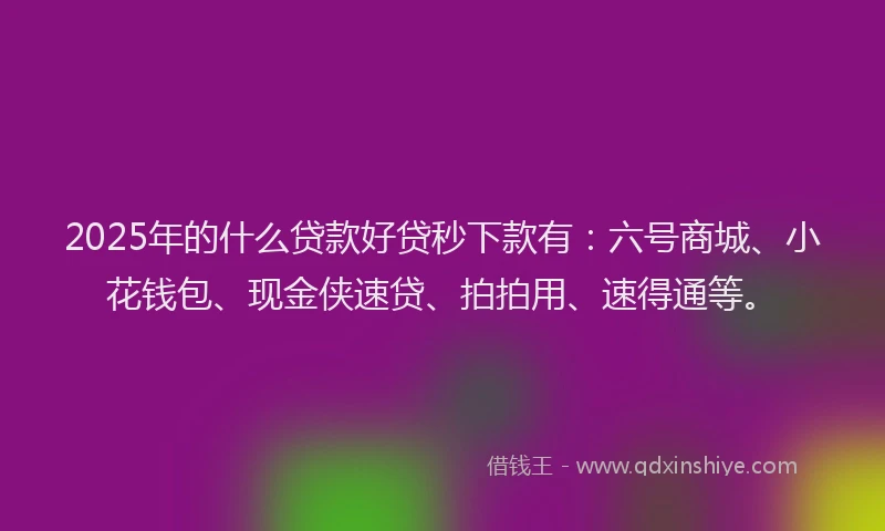 2025年的什么贷款好贷秒下款有：六号商城、小花钱包、现金侠速贷、拍拍用、速得通等。