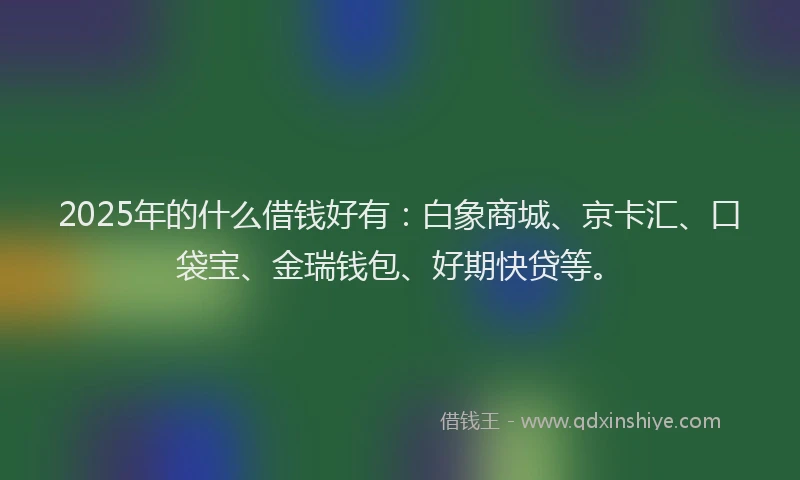 2025年的什么借钱好有：白象商城、京卡汇、口袋宝、金瑞钱包、好期快贷等。