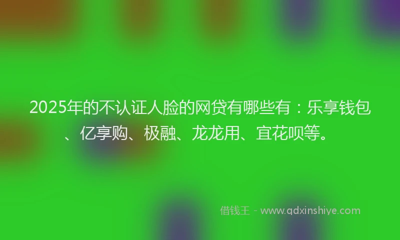 2025年的不认证人脸的网贷有哪些有：乐享钱包、亿享购、极融、龙龙用、宜花呗等。