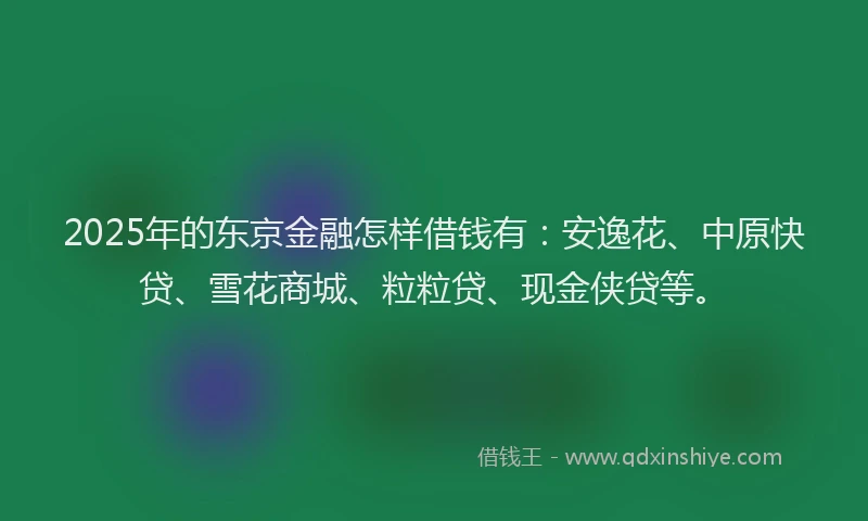 2025年的东京金融怎样借钱有：安逸花、中原快贷、雪花商城、粒粒贷、现金侠贷等。