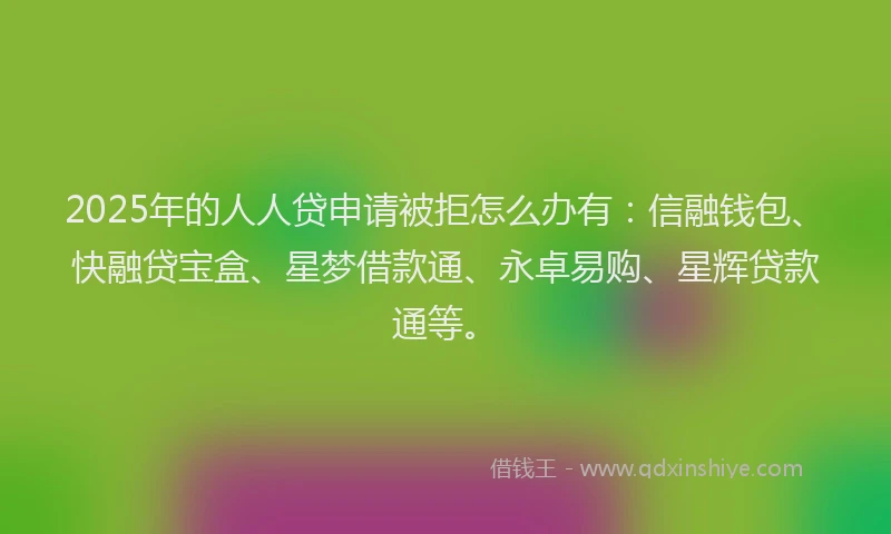 2025年的人人贷申请被拒怎么办有：信融钱包、快融贷宝盒、星梦借款通、永卓易购、星辉贷款通等。