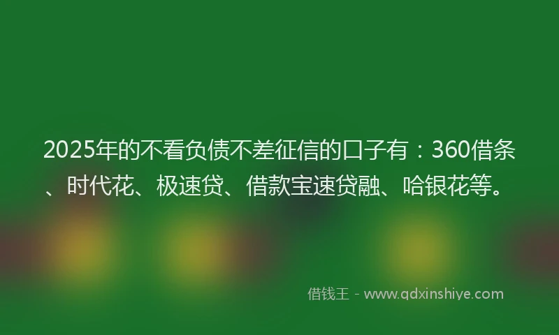 2025年的不看负债不差征信的口子有：360借条、时代花、极速贷、借款宝速贷融、哈银花等。
