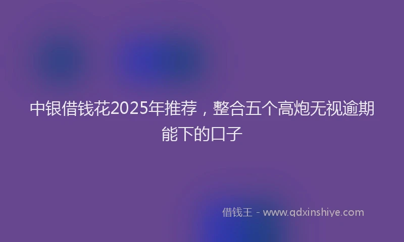 中银借钱花2025年推荐，整合五个高炮无视逾期能下的口子