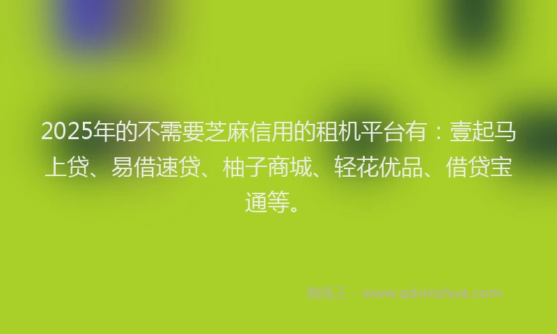 2025年的不需要芝麻信用的租机平台有：壹起马上贷、易借速贷、柚子商城、轻花优品、借贷宝通等。