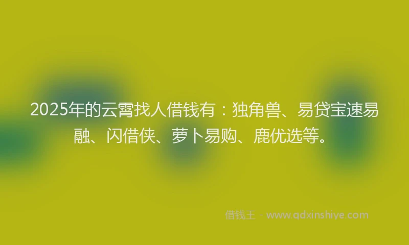2025年的云霄找人借钱有：独角兽、易贷宝速易融、闪借侠、萝卜易购、鹿优选等。