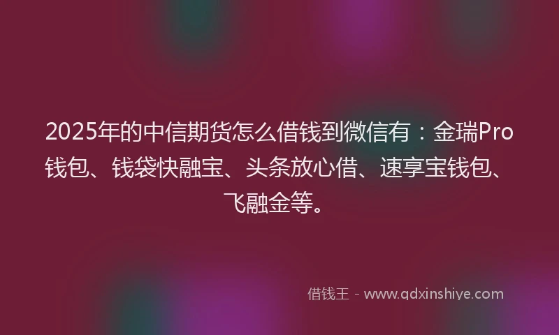 2025年的中信期货怎么借钱到微信有：金瑞Pro钱包、钱袋快融宝、头条放心借、速享宝钱包、飞融金等。