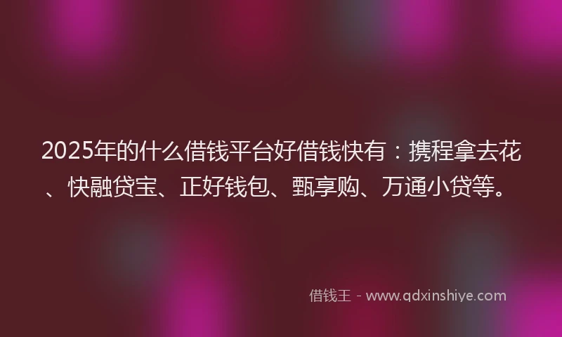 2025年的什么借钱平台好借钱快有：携程拿去花、快融贷宝、正好钱包、甄享购、万通小贷等。