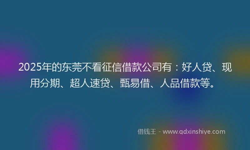 2025年的东莞不看征信借款公司有：好人贷、现用分期、超人速贷、甄易借、人品借款等。