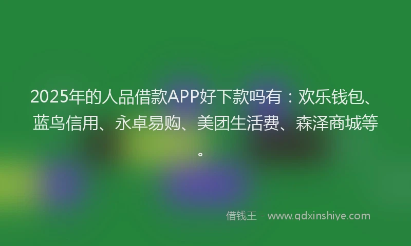 2025年的人品借款APP好下款吗有：欢乐钱包、蓝鸟信用、永卓易购、美团生活费、森泽商城等。