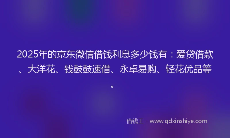 2025年的京东微信借钱利息多少钱有：爱贷借款、大洋花、钱鼓鼓速借、永卓易购、轻花优品等。