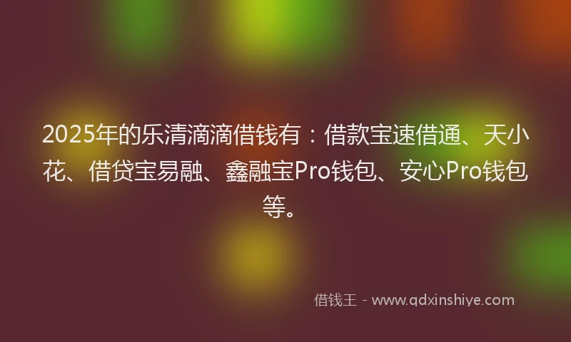 2025年的乐清滴滴借钱有：借款宝速借通、天小花、借贷宝易融、鑫融宝Pro钱包、安心Pro钱包等。