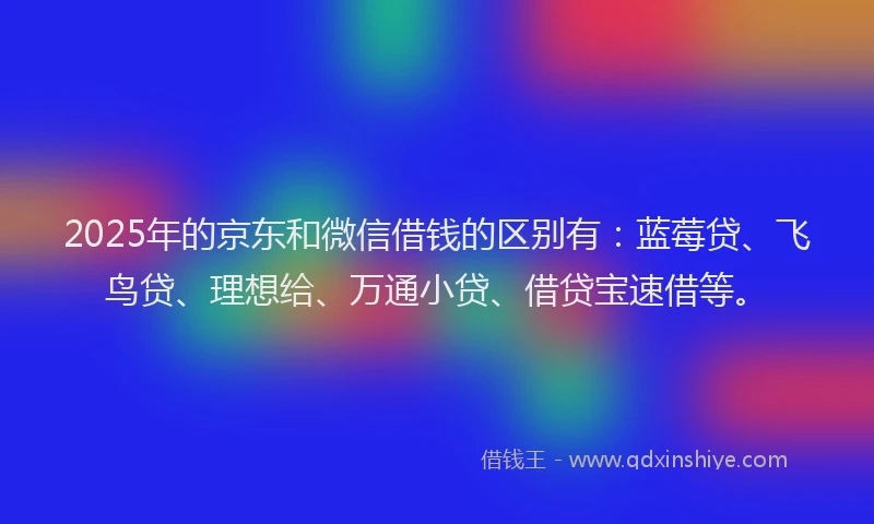 2025年的京东和微信借钱的区别有：蓝莓贷、飞鸟贷、理想给、万通小贷、借贷宝速借等。