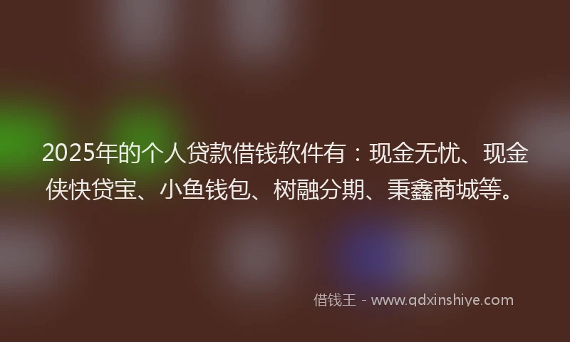 2025年的个人贷款借钱软件有：现金无忧、现金侠快贷宝、小鱼钱包、树融分期、秉鑫商城等。
