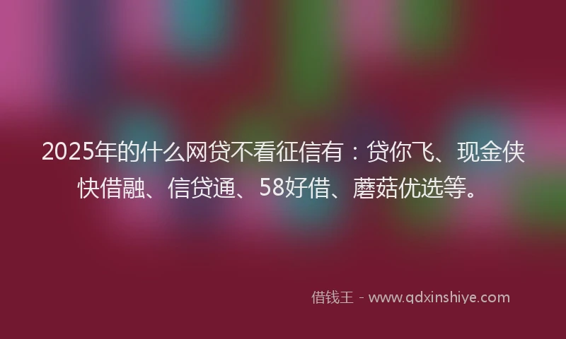 2025年的什么网贷不看征信有：贷你飞、现金侠快借融、信贷通、58好借、蘑菇优选等。