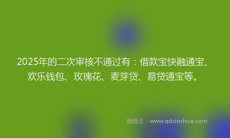 2025年的二次审核不通过有：借款宝快融通宝、欢乐钱包、玫瑰花、麦芽贷、易贷通宝等。