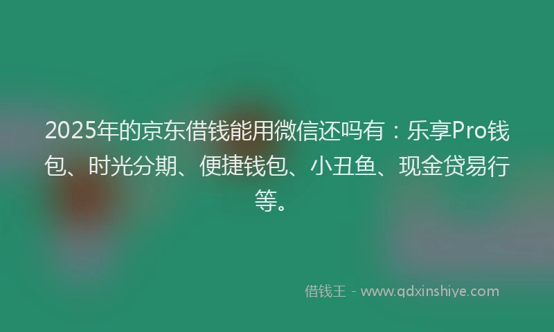 2025年的京东借钱能用微信还吗有：乐享Pro钱包、时光分期、便捷钱包、小丑鱼、现金贷易行等。