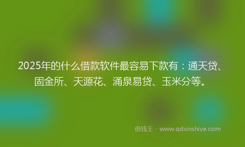 2025年的什么借款软件最容易下款有：通天贷、固金所、天源花、涌泉易贷、玉米分等。