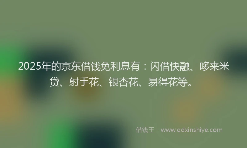 2025年的京东借钱免利息有：闪借快融、哆来米贷、射手花、银杏花、易得花等。