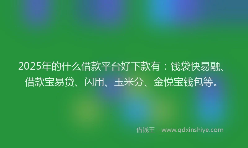 2025年的什么借款平台好下款有：钱袋快易融、借款宝易贷、闪用、玉米分、金悦宝钱包等。
