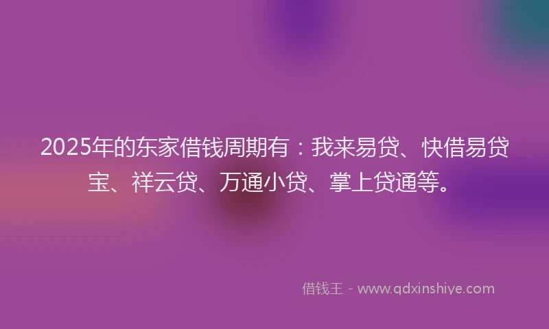 2025年的东家借钱周期有：我来易贷、快借易贷宝、祥云贷、万通小贷、掌上贷通等。