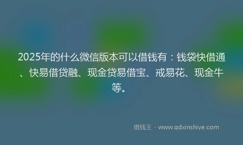 2025年的什么微信版本可以借钱有：钱袋快借通、快易借贷融、现金贷易借宝、戒易花、现金牛等。