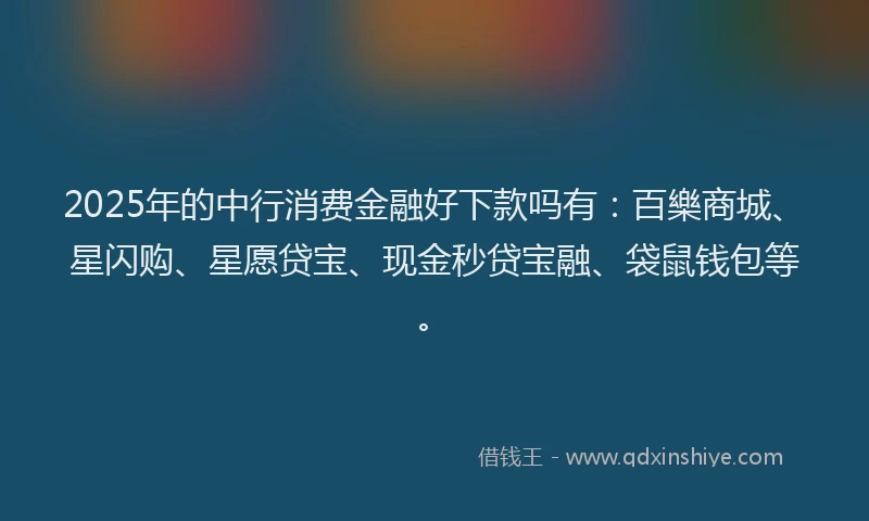 2025年的中行消费金融好下款吗有：百樂商城、星闪购、星愿贷宝、现金秒贷宝融、袋鼠钱包等。