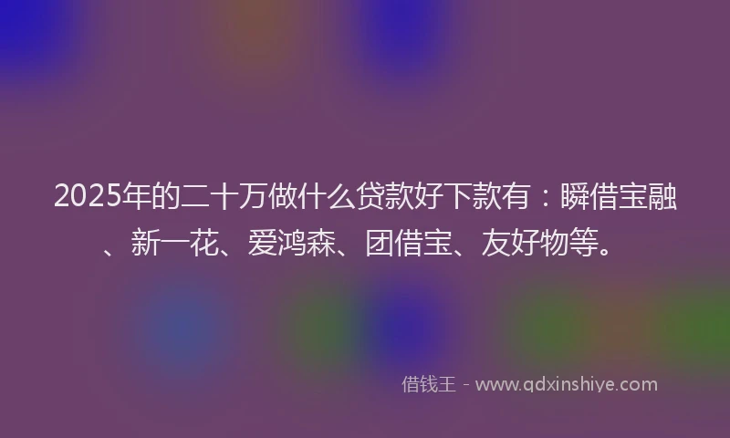 2025年的二十万做什么贷款好下款有：瞬借宝融、新一花、爱鸿森、团借宝、友好物等。