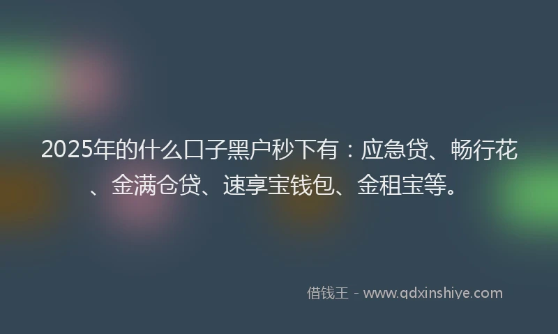 2025年的什么口子黑户秒下有：应急贷、畅行花、金满仓贷、速享宝钱包、金租宝等。