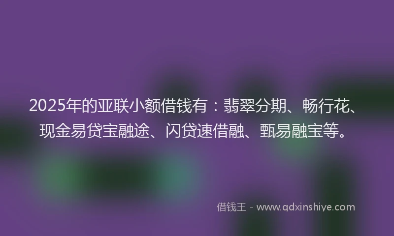2025年的亚联小额借钱有：翡翠分期、畅行花、现金易贷宝融途、闪贷速借融、甄易融宝等。
