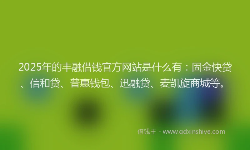 2025年的丰融借钱官方网站是什么有：固金快贷、信和贷、普惠钱包、迅融贷、麦凯旋商城等。