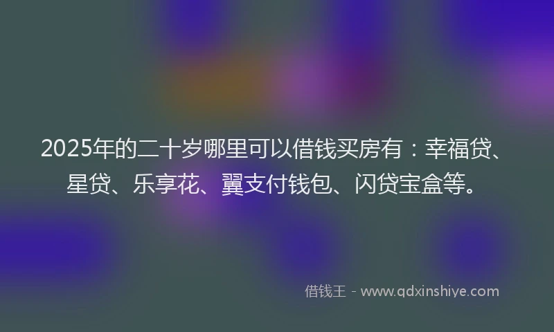 2025年的二十岁哪里可以借钱买房有：幸福贷、星贷、乐享花、翼支付钱包、闪贷宝盒等。